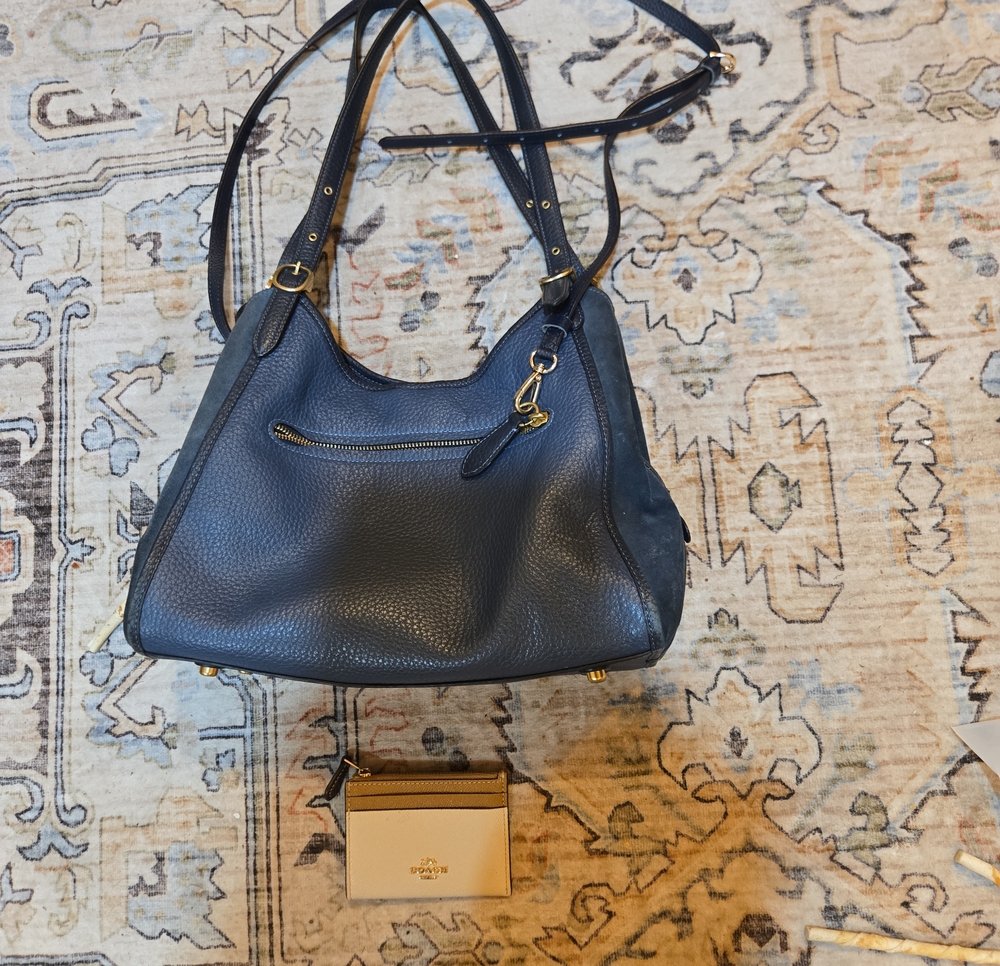 COACH Navy Leather SUEDE Shoulder Bag COACH CARD HOLDER